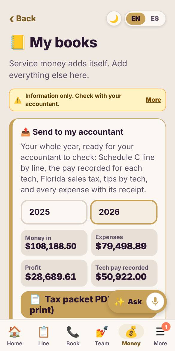 Open My books. Money from services is already there.