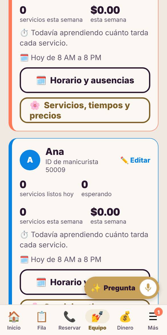 Aparece en tu equipo con su propia fila, horario y servicios. Invítala a entrar con su teléfono.